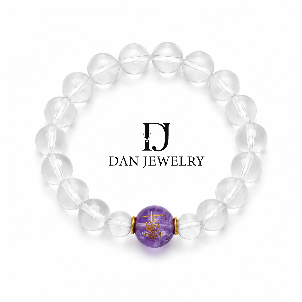 Amethyst Gold-Accent Bead and Faceted Clear Quartz Bracelet D2607259