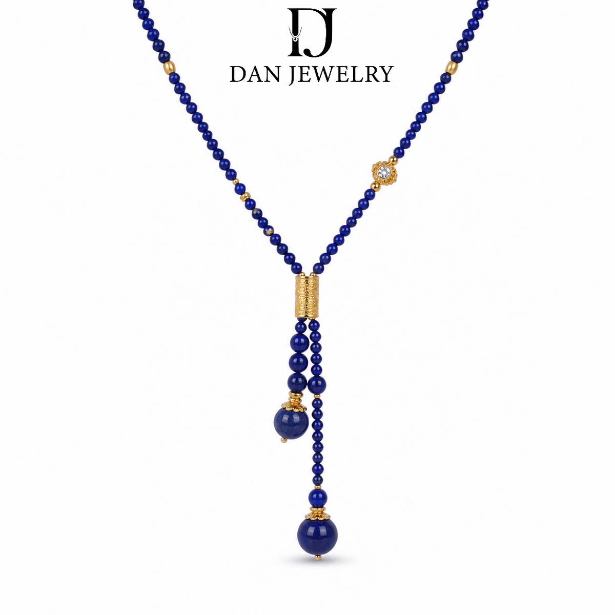 Long Lapis Lazuli Tassel Necklace with Side Drop D2607321
