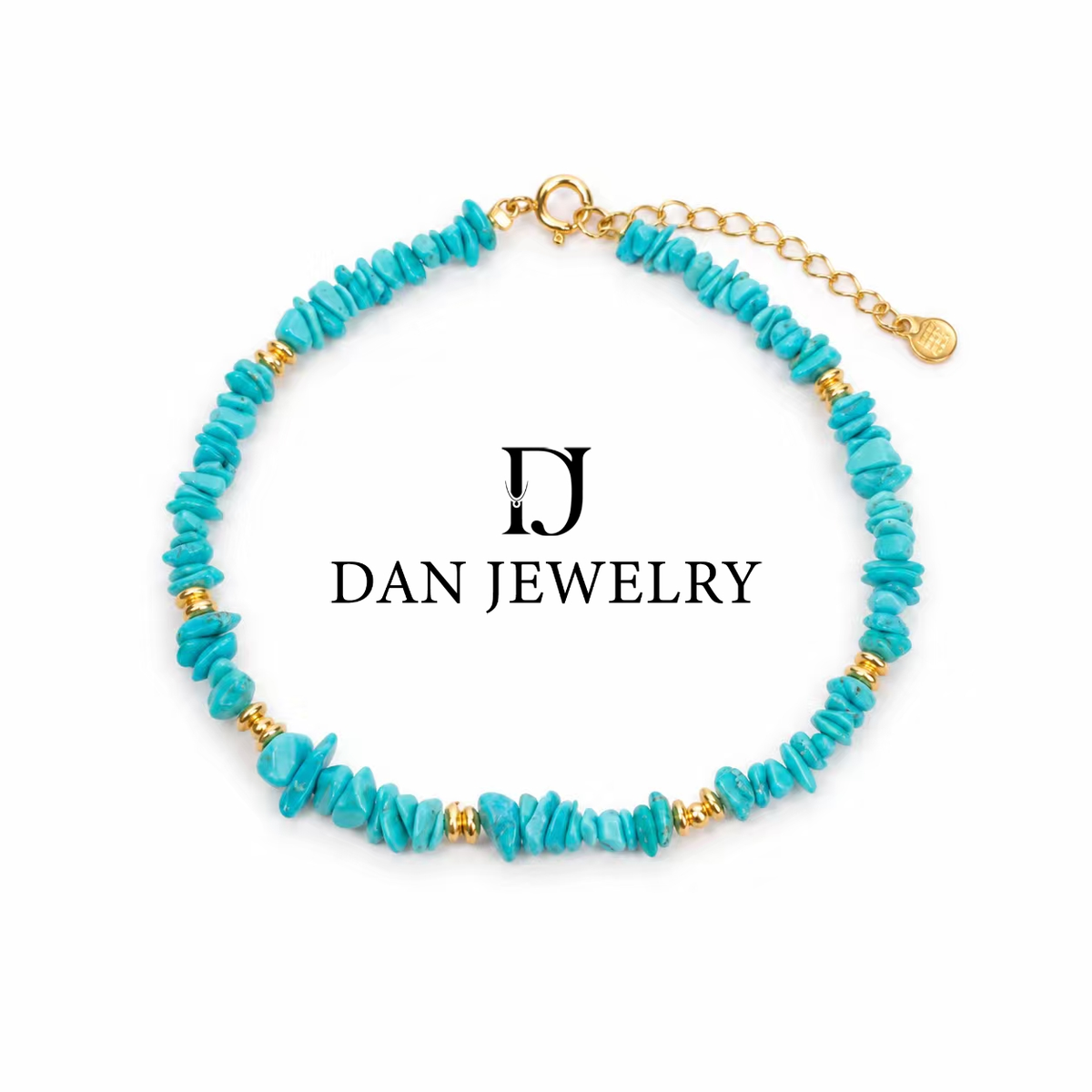 Freeform Turquoise Gold Spacer Coin Charm Adjustable Bracelet D2607292