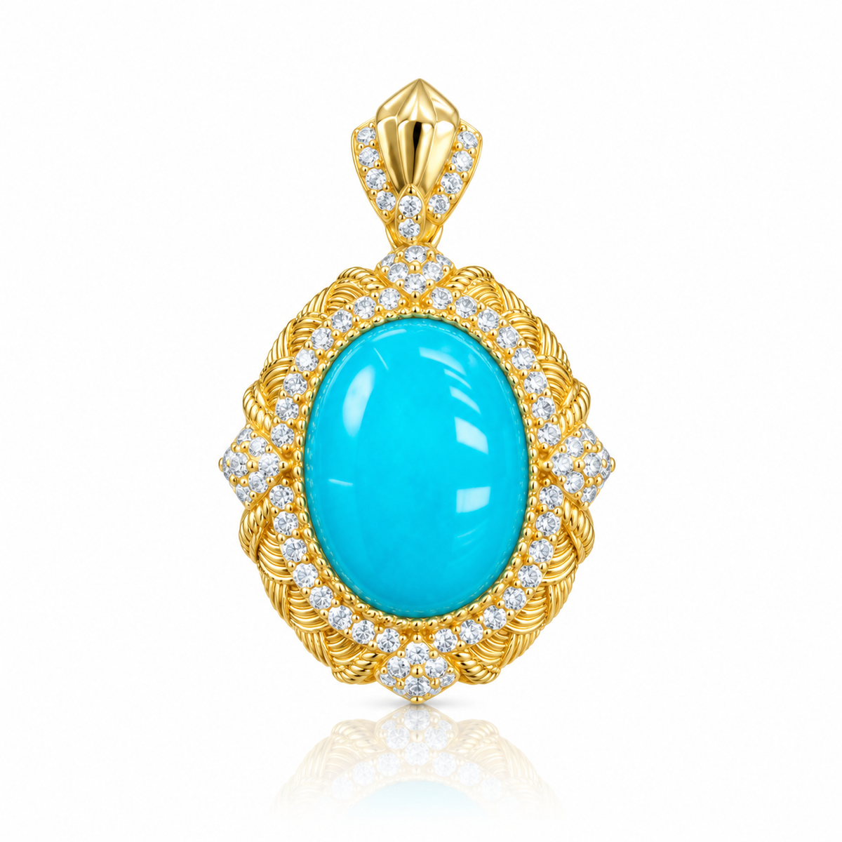 Twisted Texture Gold-Edged Cluster Pavé Turquoise Pendant D2607300