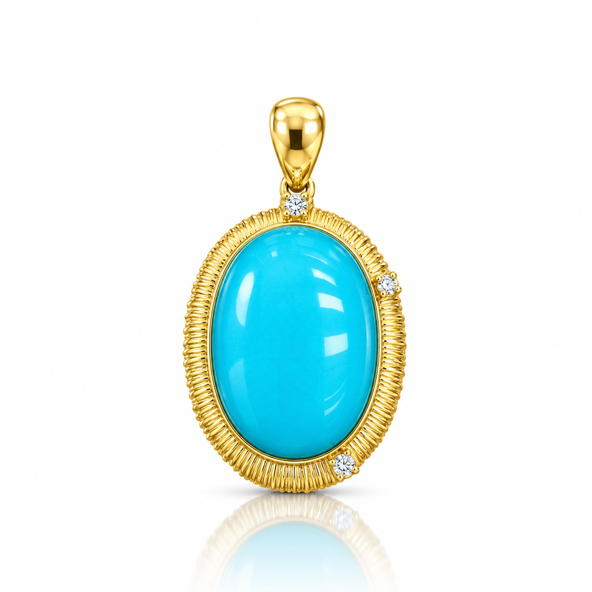 Brushed Gold-Edge Pavé Large Oval Turquoise Pendant D2607302