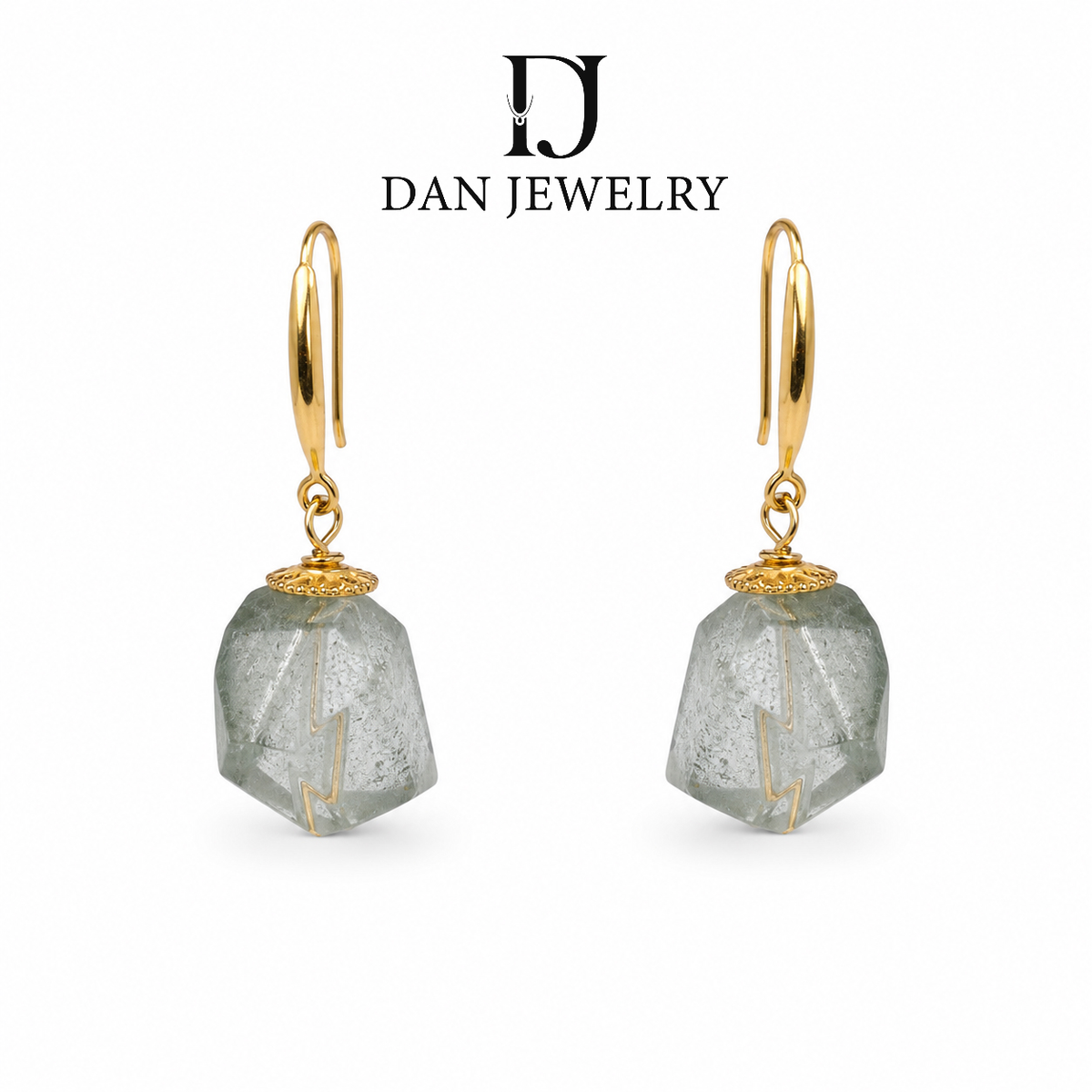 Green Phantom Quartz Raw Stone Drop Earrings D2607285
