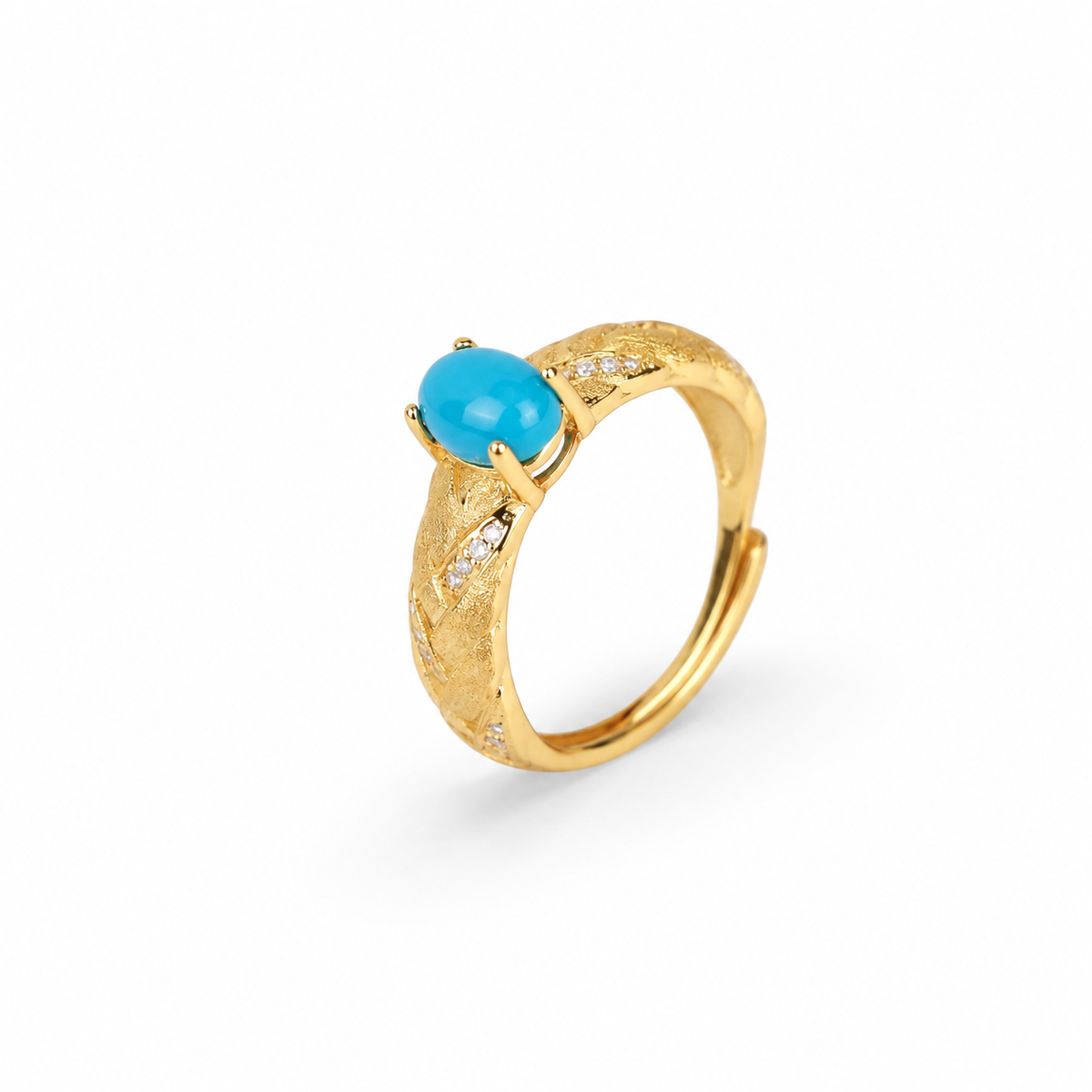 Brushed Vintage Gold Wheat Motif Oval Turquoise Pavé Ring D2607294