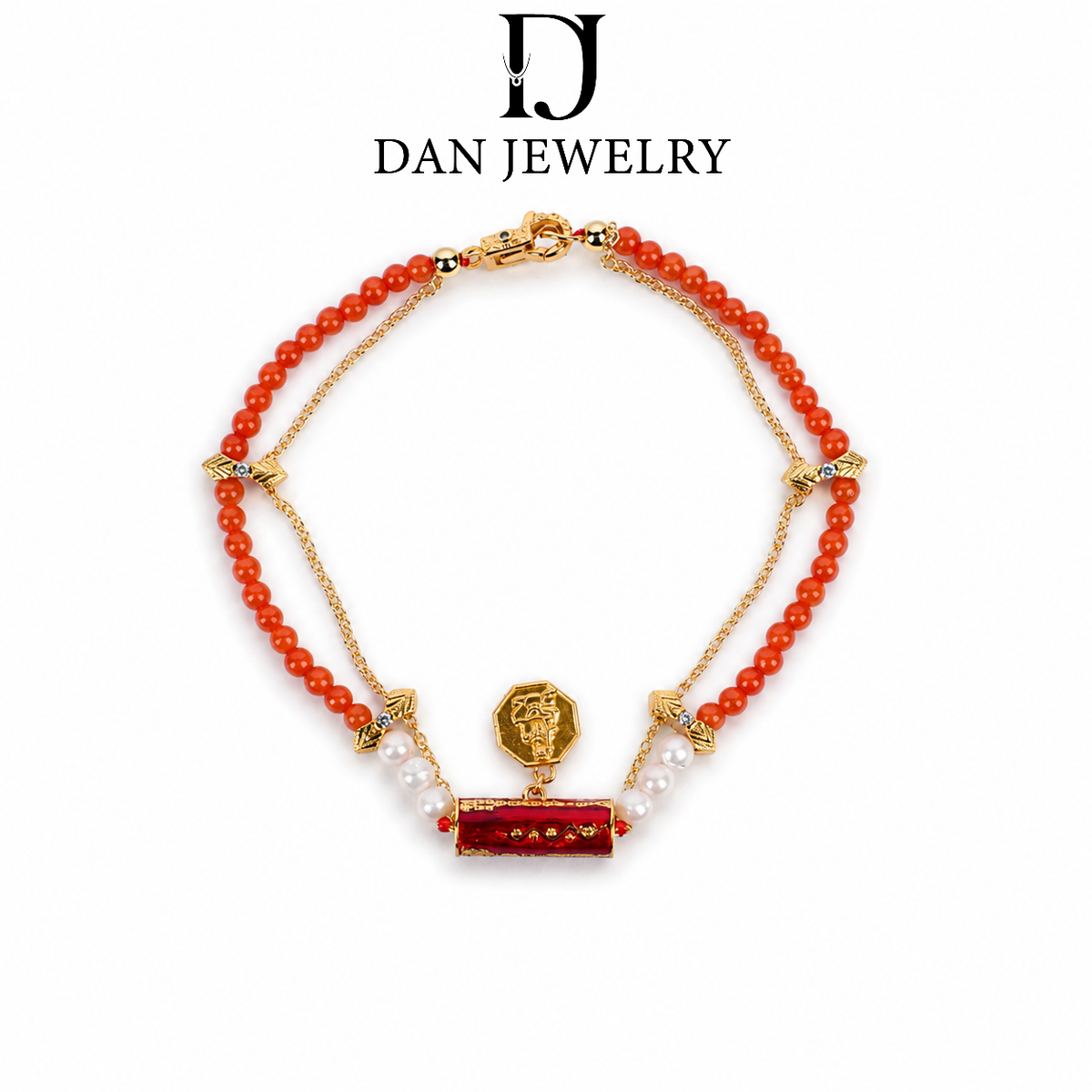Nanhong Agate and Pearl Double-Layer Vintage Tag Bracelet D2607253