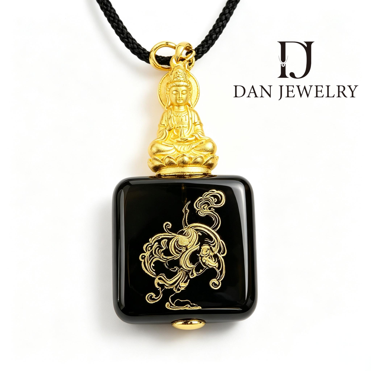 Smoky Quartz Black-Gold Embossed Pendant D2607256