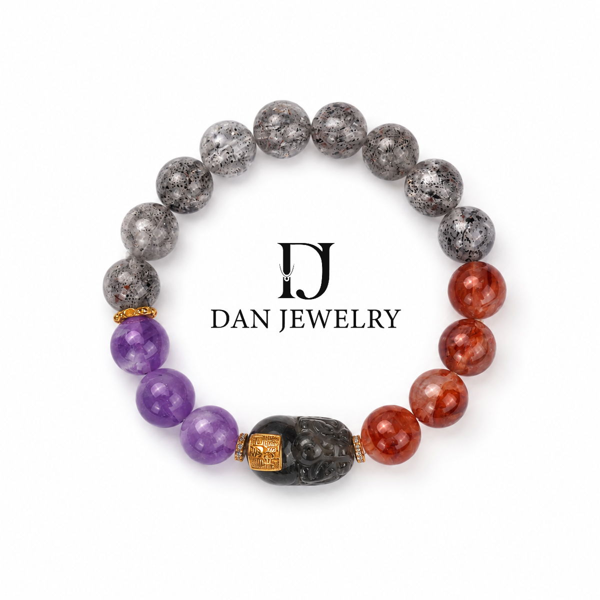 Smoky Quartz and Amethyst Black-Gold Pixiu Bracelet D2607257