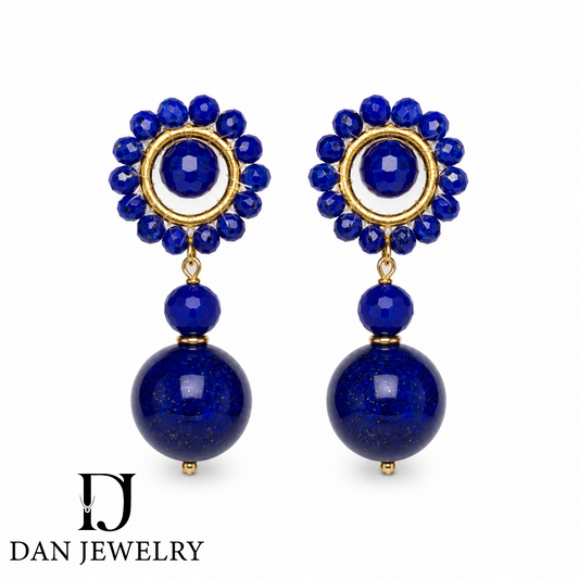Floral Cluster Lapis Lazuli Drop Stud Earrings D2607312