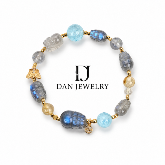 Moonstone Carved Pixiu Gold Spacer Bracelet D2607258