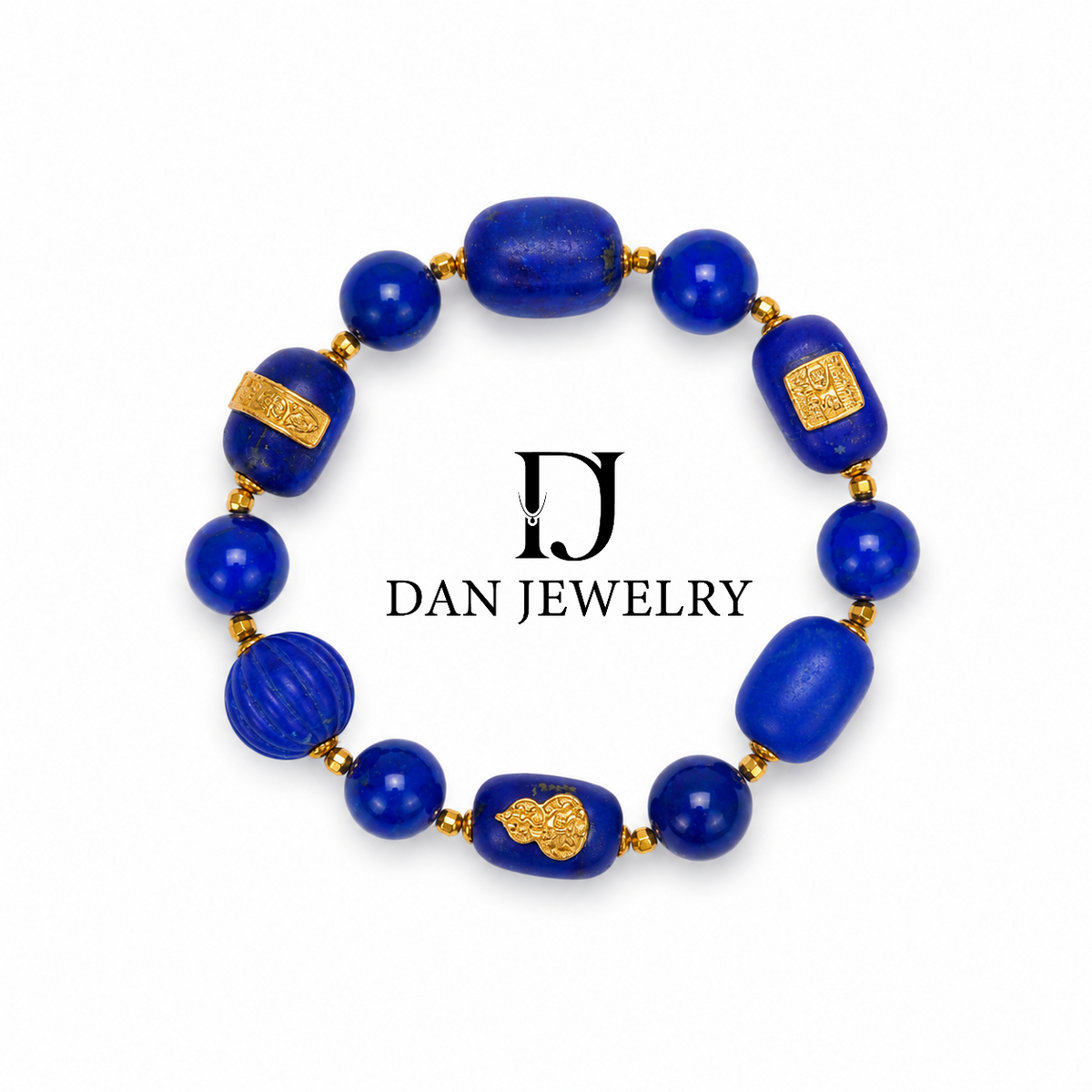 Mixed-Shape Carved Lapis Lazuli Bracelet with Gold-Tone Spacers D2607313