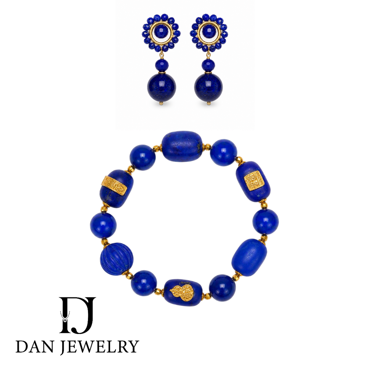 Floral Cluster Lapis Lazuli Earrings & Bracelet Set D2607314