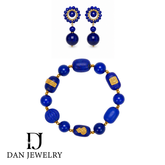 Floral Cluster Lapis Lazuli Earrings & Bracelet Set D2607314