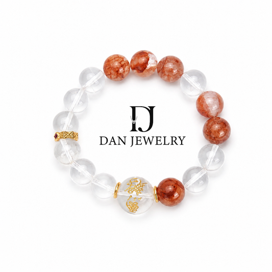Orange-Red Crystal Gold-Accent Faceted Bead Bracelet D2607261