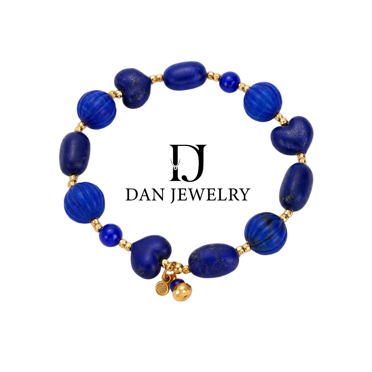 Straight-Cut Barrel Bead Lapis Lazuli Bracelet with Gold-Tone Spacers D2607316