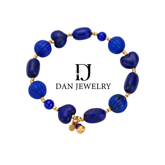 Straight-Cut Barrel Bead Lapis Lazuli Bracelet with Gold-Tone Spacers D2607316