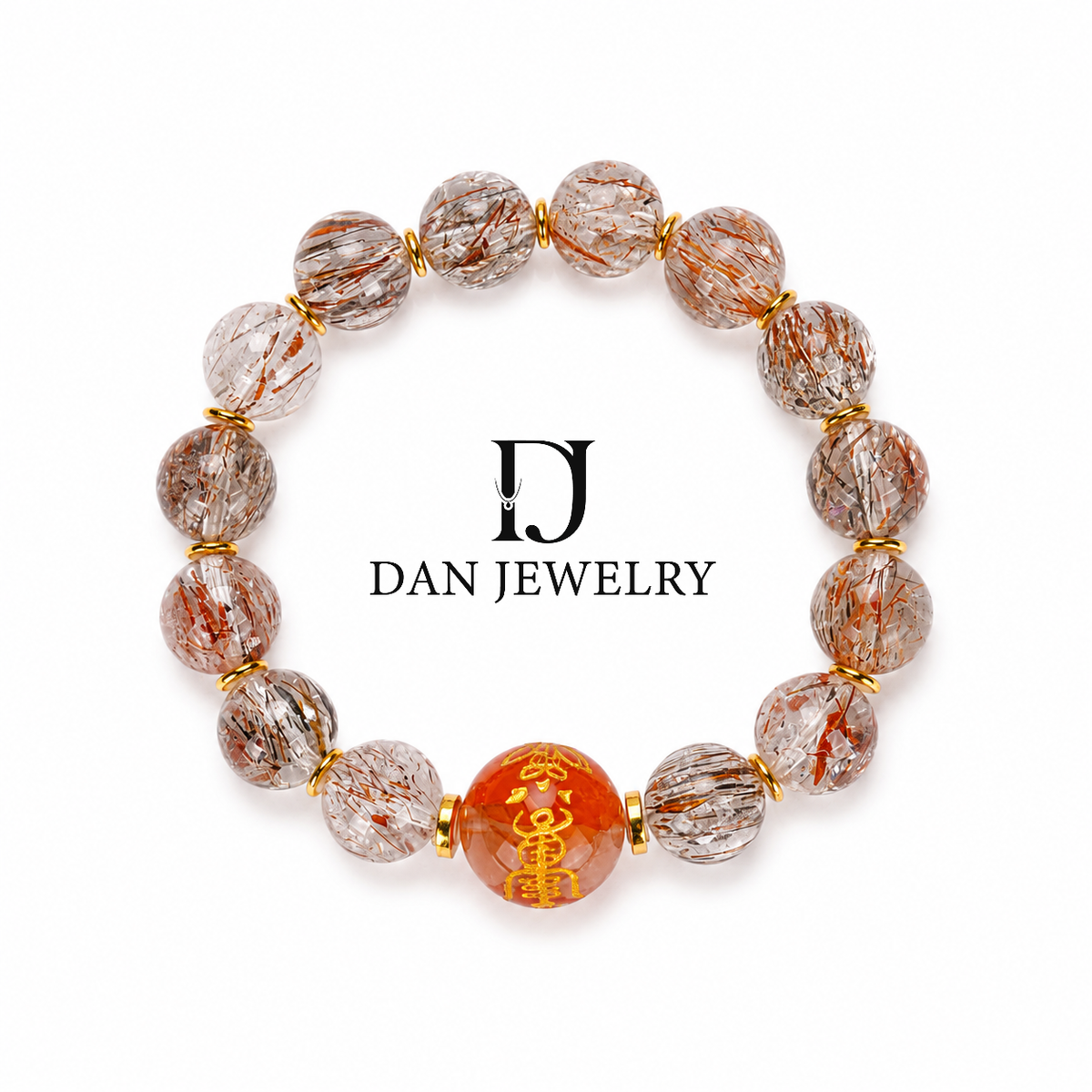Carved Smoky Quartz Gold Spacer Vintage Bracelet D2607263