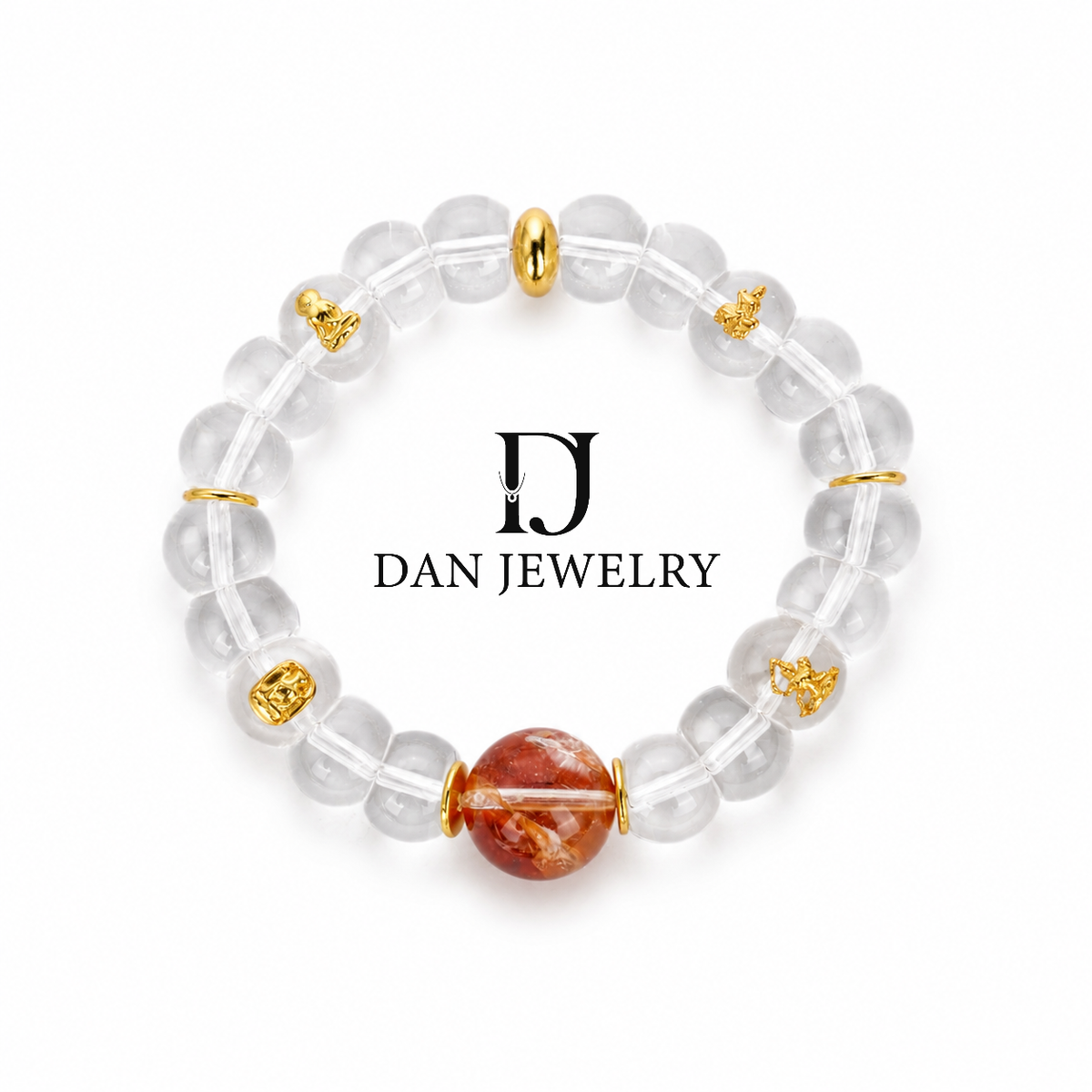 Clear Crystal and Red Hematoid Quartz Gold-Accent Bracelet D2607264