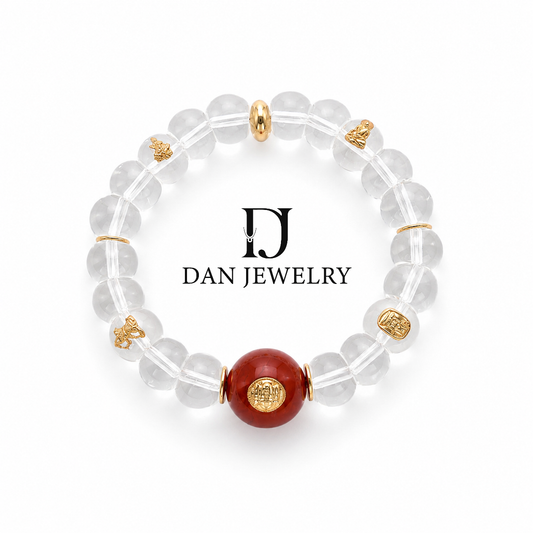 Nanhong Agate and Clear Quartz Gold-Accent Bracelet D2607266