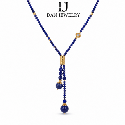 Long Lapis Lazuli Tassel Necklace with Side Drop D2607321