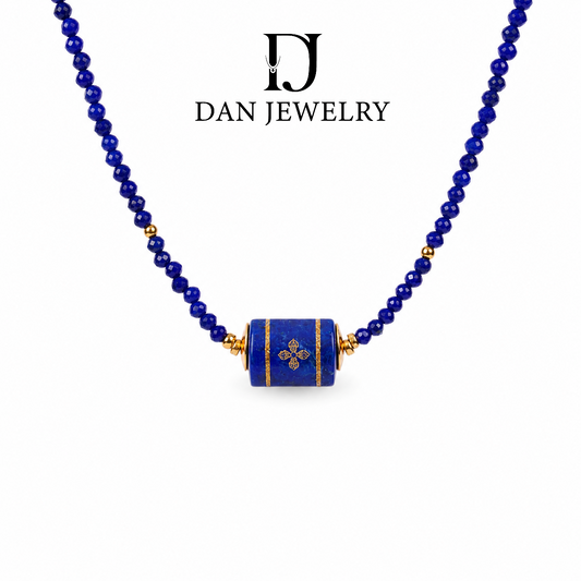 Carved Barrel Bead Lapis Lazuli Necklace D2607303