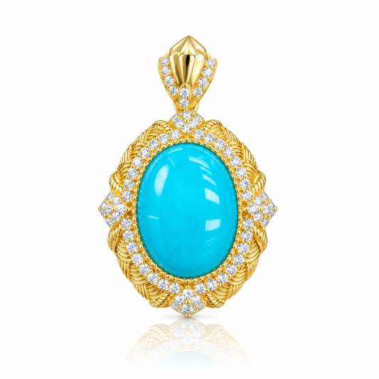 Twisted Texture Gold-Edged Cluster Pavé Turquoise Pendant D2607300