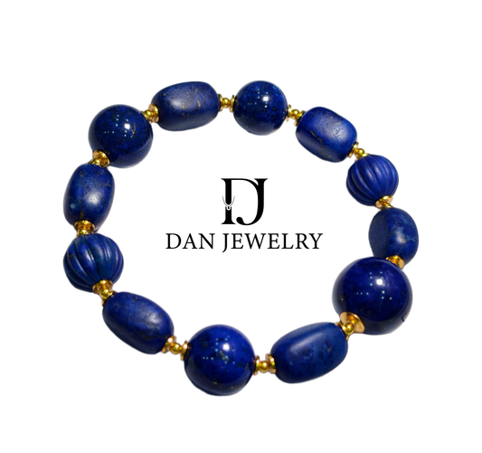 Natural Lapis Lazuli Mixed-Bead Gold-Plated Bracelet D2607326