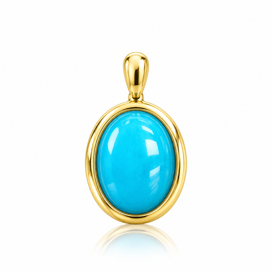 Minimal Gold-Bezel Oval Turquoise Pendant D2607301
