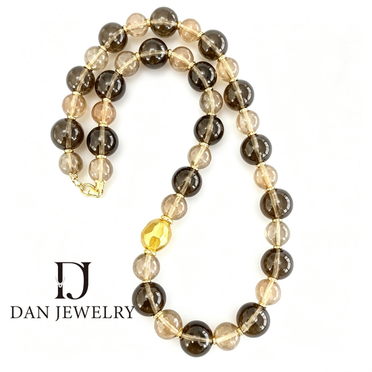 Faceted Smoky Quartz Gold Spacer Necklace D2607272