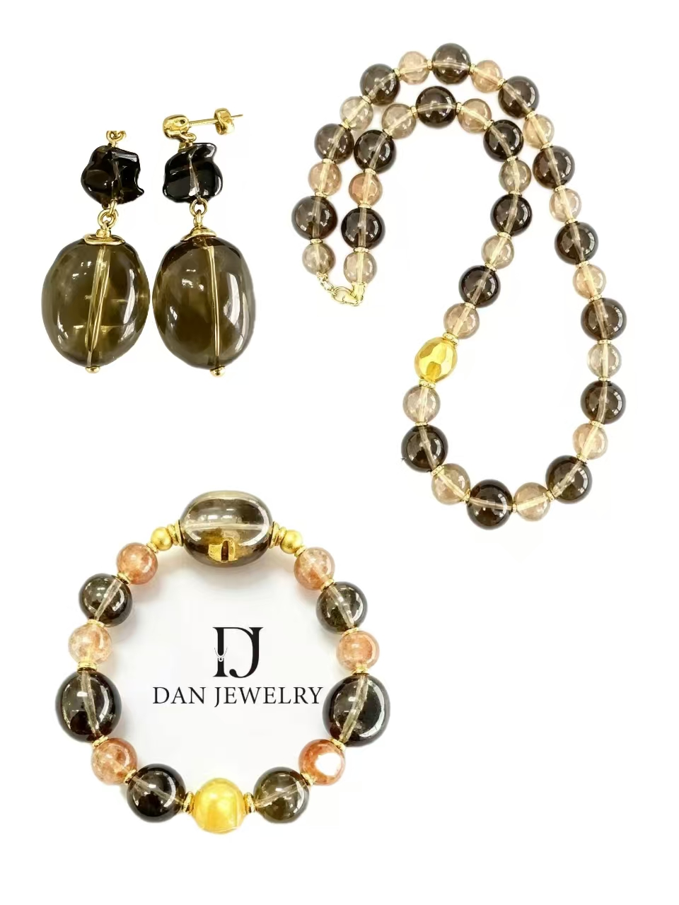 Faceted Smoky Quartz Gold Spacer Jewelry Set D2607273