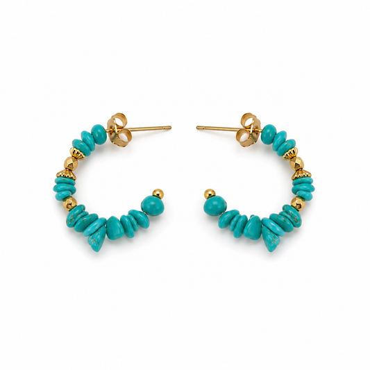 Irregular Turquoise & Gold Spacer C-Shaped Stud Earrings D2607292