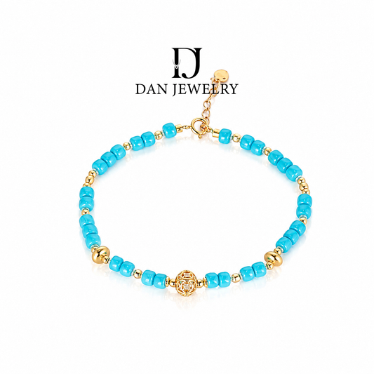 Natural Mined Peony Flower Bead Bracelet D2609050