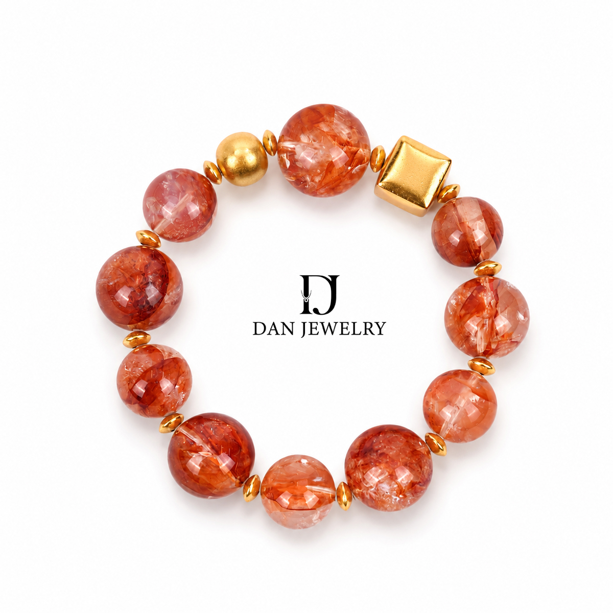 Carved Pumpkin Orange Crystal Gold Spacer Bracelet D2607278