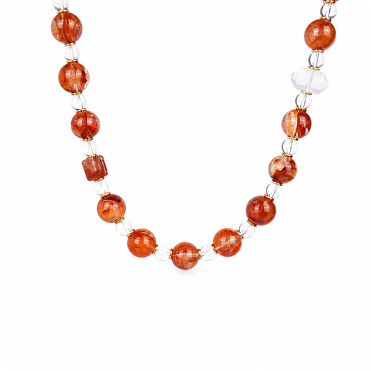 Orange Crystal and Clear Quartz Necklace D2607279