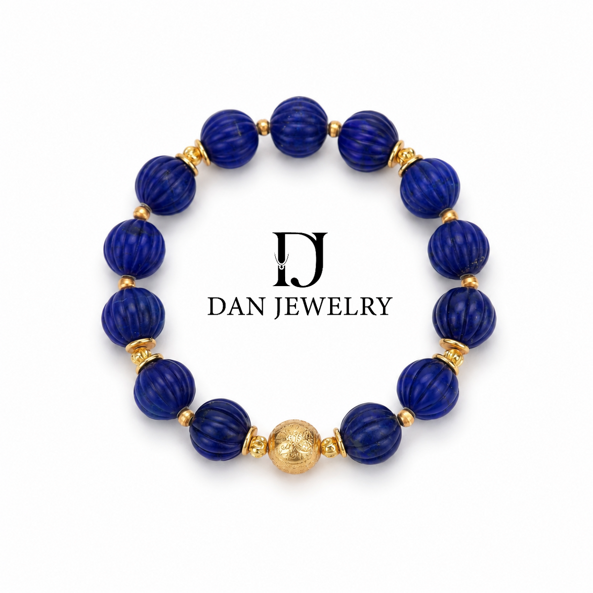 Fine-Cut Lapis Lazuli Bead Bracelet with Gold-Tone Center Bead D2607305
