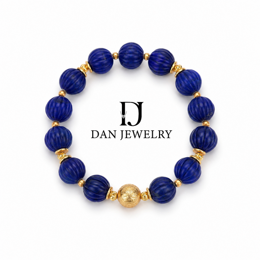 Fine-Cut Lapis Lazuli Bead Bracelet with Gold-Tone Center Bead D2607305