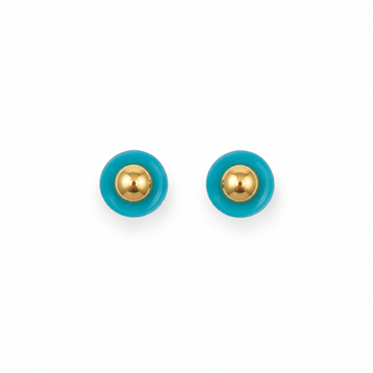 High-Grade Blue Turquoise Solid Gold-Core Barrel Bead D2607293