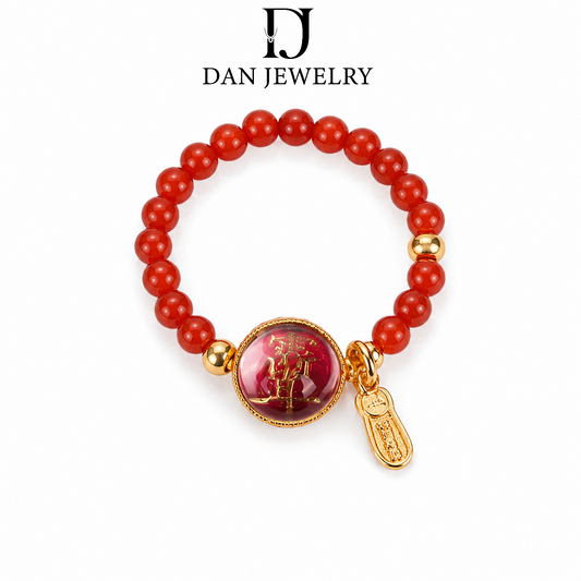 Nanhong Agate Round Bead Fortune Tag Bracelet D2607251