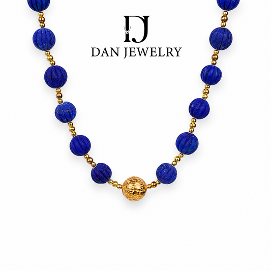 Faceted Pumpkin Bead Lapis Lazuli Necklace D2607306