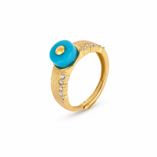 Textured Band Double-Row Pavé Turquoise Bead Ring D2607295