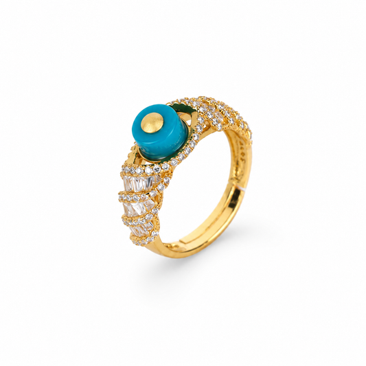 Baguette Pavé Wrap Openwork Turquoise Bead Ring D2607296