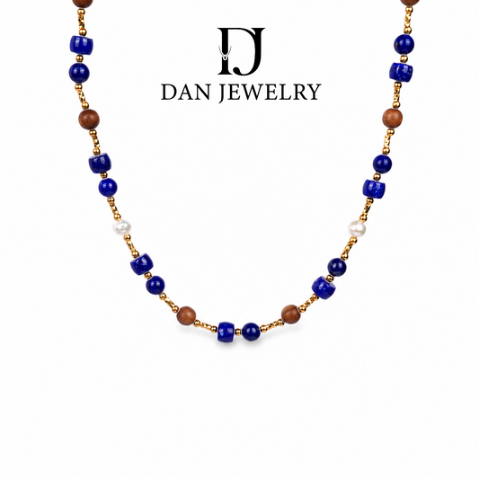 Natural Pearl and Lapis Lazuli Delicate Necklace D2607308