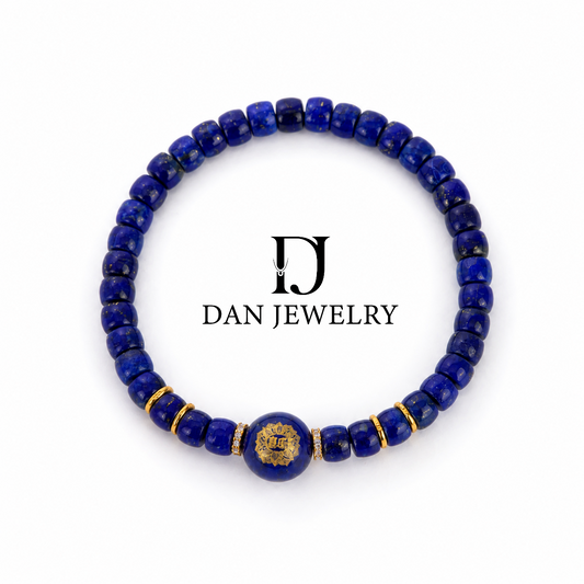 Faceted Pumpkin Bead Lapis Lazuli Bracelet with Gold-Tone Spacers D2607309