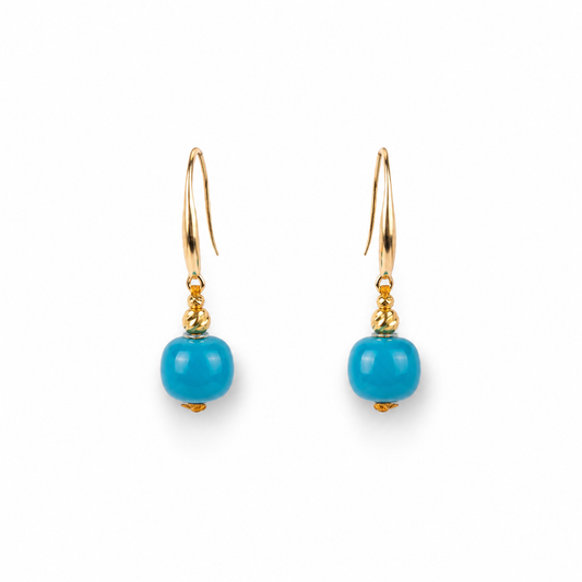 Apple-Round Turquoise & Cut Gold Spacer Hook Earrings D2607298