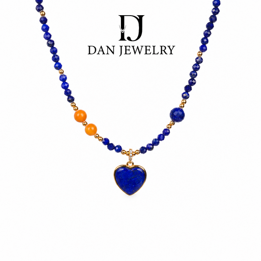 Heart Lapis Lazuli Necklace with Amber Spacer Beads D2607311